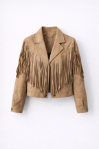 Kurtka Suede z Frędzlami w Stylu Western