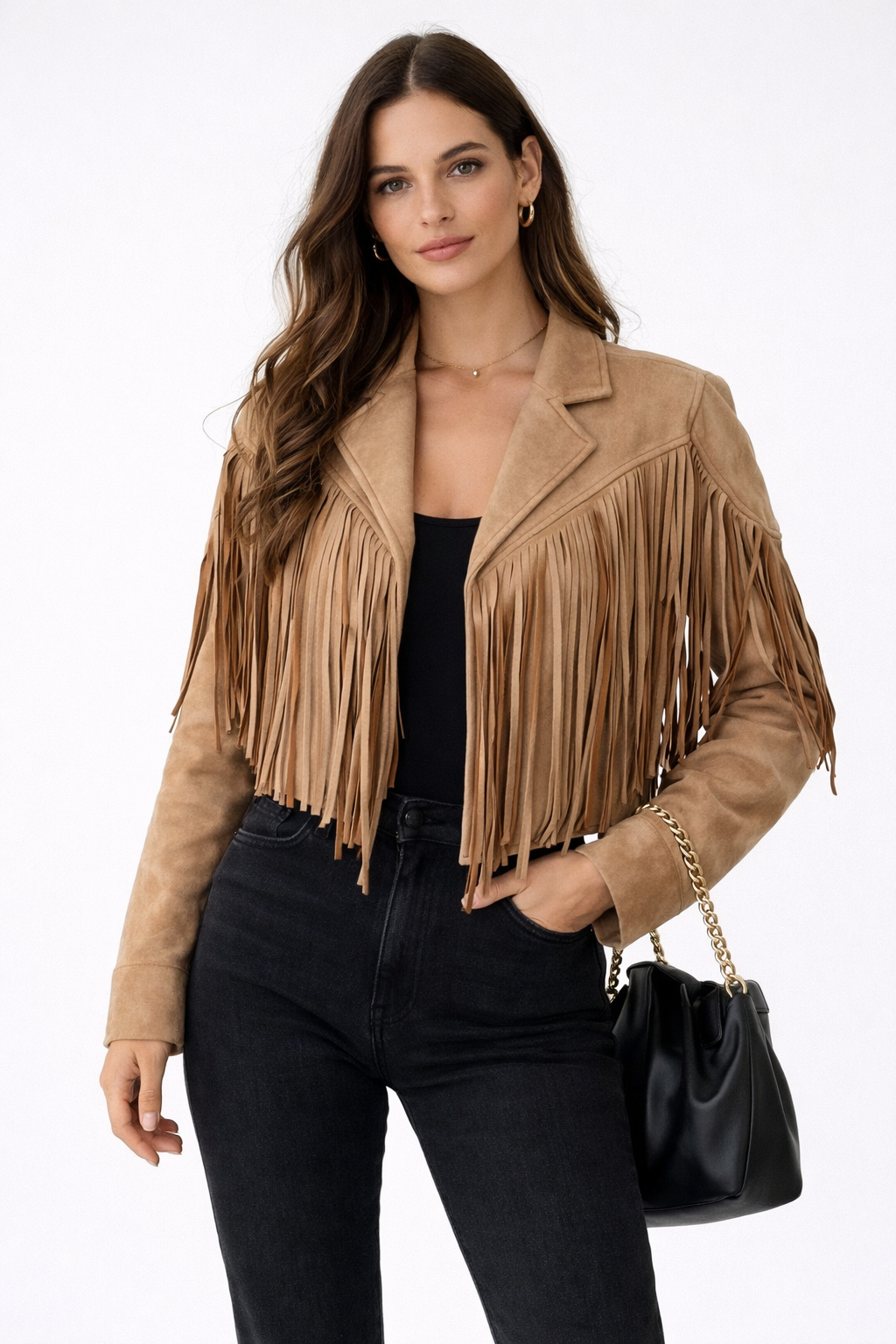 Kurtka z Suede z Frędzlami w Stylu Western