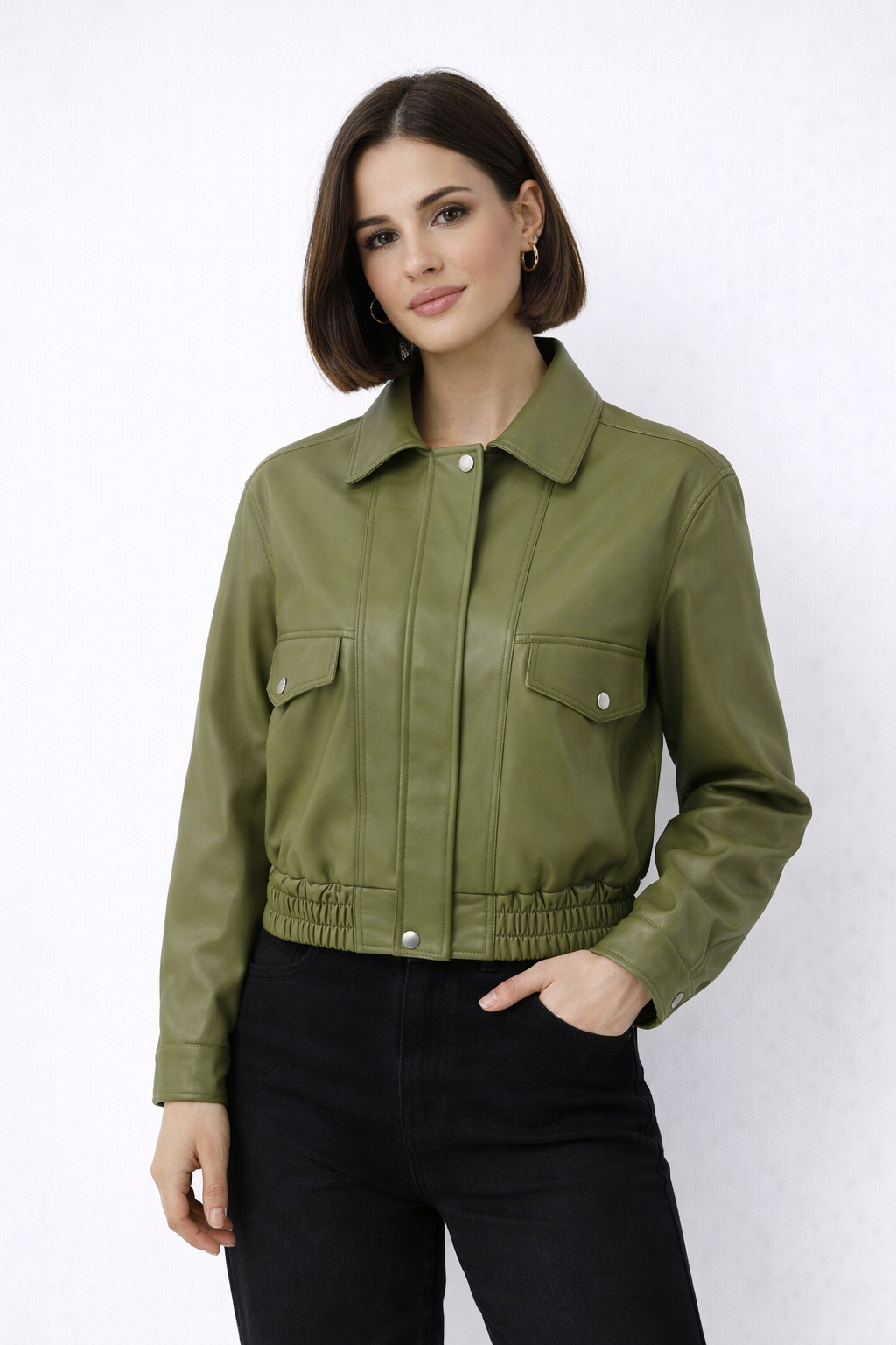 Wiosna/Jesień – Luksusowe Wykończenie Skórzane – Krótka Kurtka