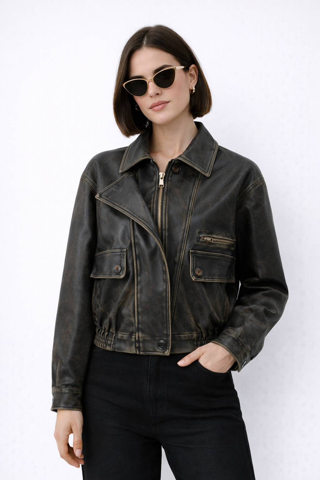 Jesień/Zima – Vintage Wygląd Skórzany – Oversized Kurtka