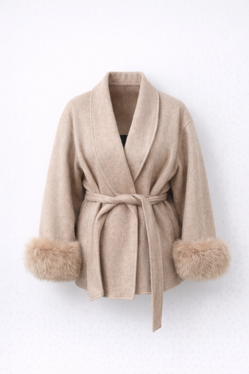 Winter luxury faux fur coat in wool style