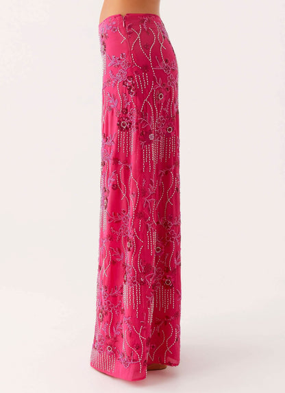 Women's Wedding Guest Floral Sequin Maxi Skirt
