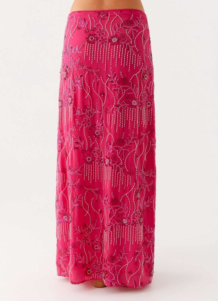 Women's Wedding Guest Floral Sequin Maxi Skirt