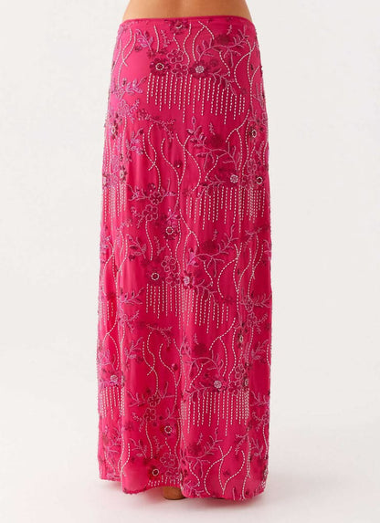 Women's Wedding Guest Floral Sequin Maxi Skirt