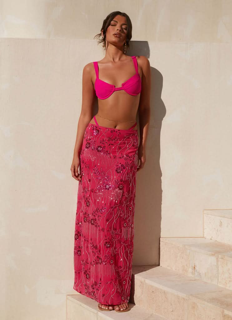 Women's Wedding Guest Floral Sequin Maxi Skirt