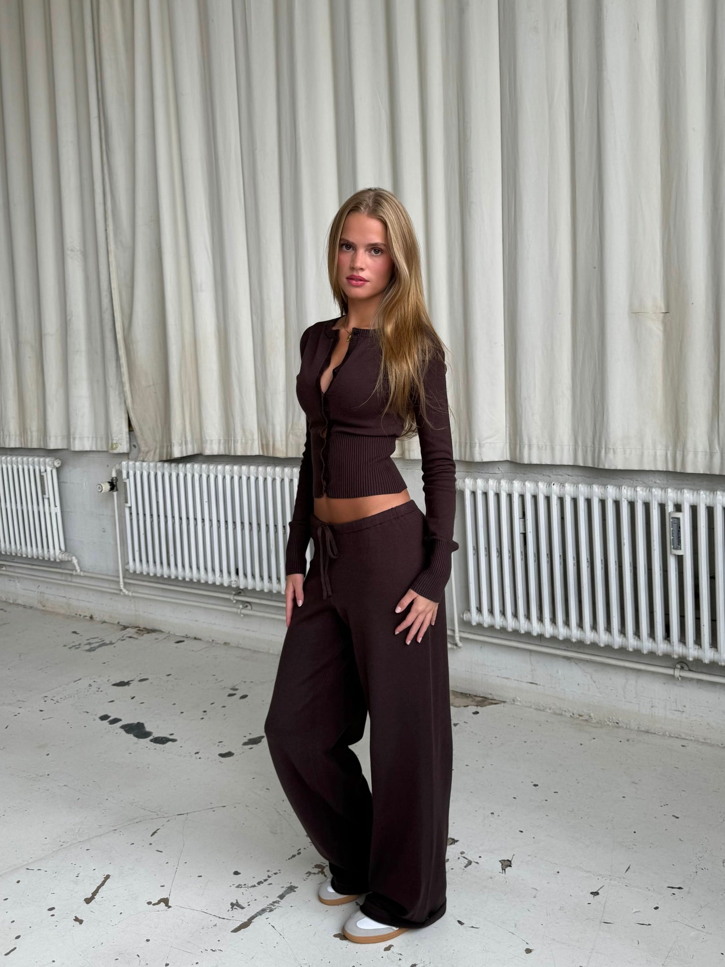 Women's Ribbed Knit Lounge Set Long Sleeve Top and Pants