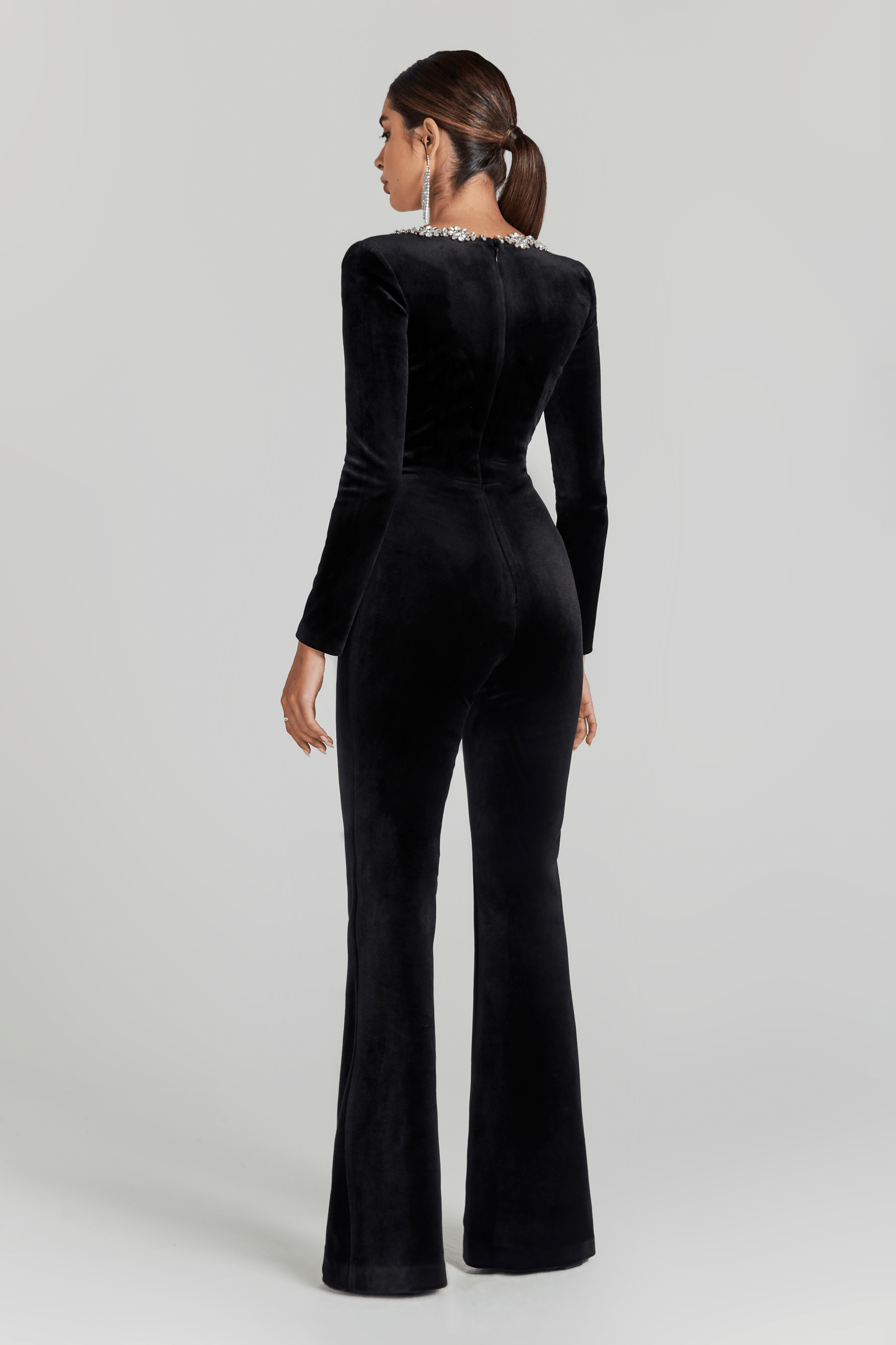 Women's Prom Square Neck Velvet Flared Leg Jumpsuit