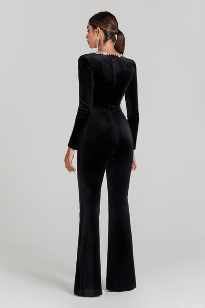 Women's Prom Square Neck Velvet Flared Leg Jumpsuit