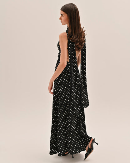Women's Wedding Guest Polka Dot Sweetheart Maxi Dress