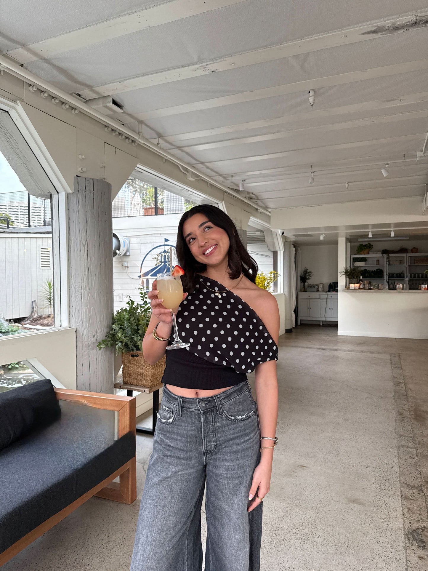 Women's Cocktail One Shoulder Polka Dot Crop Top