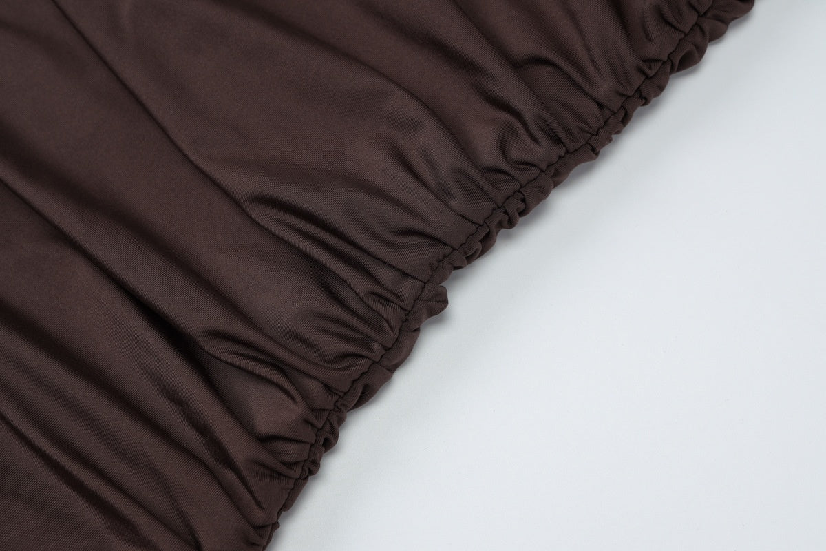 Taupe Drapowana Mini Sukienka z Asymetrycznym Detalem Szala