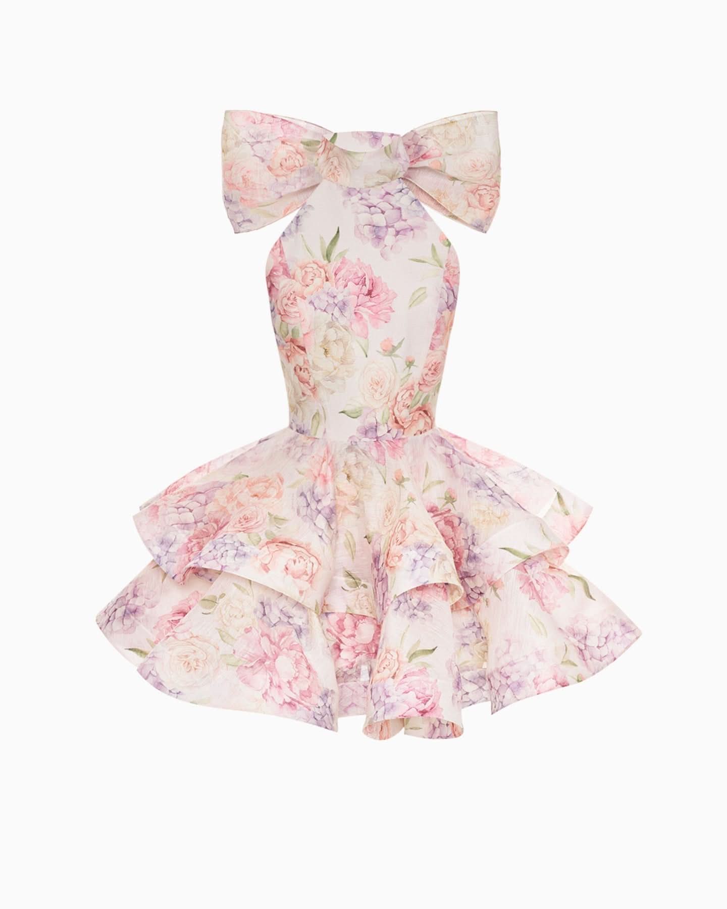 Women's Wedding Guest Floral Halter Mini Ruffle Dress