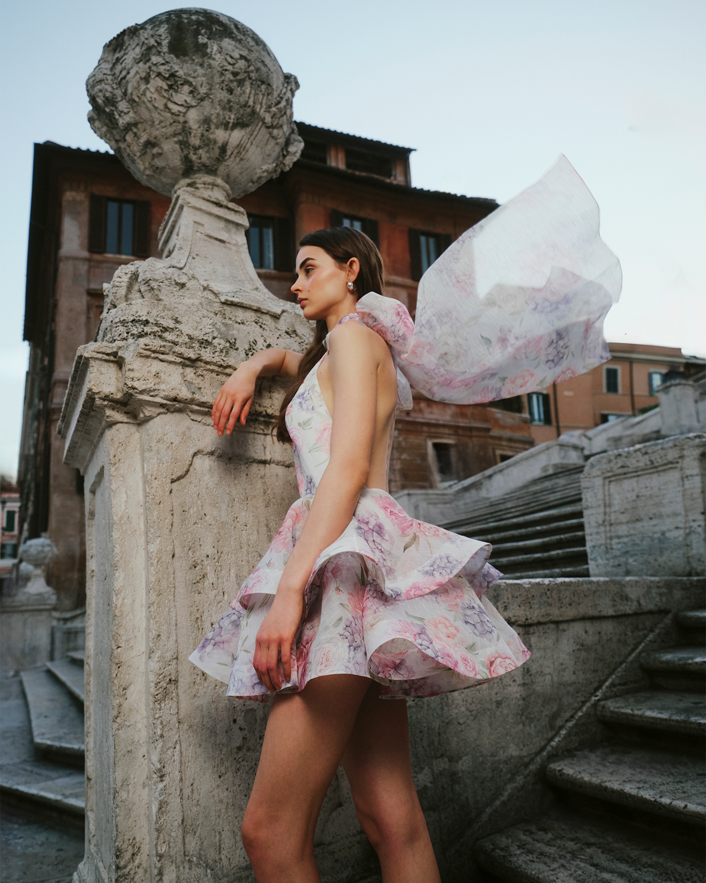 Women's Wedding Guest Floral Halter Mini Ruffle Dress