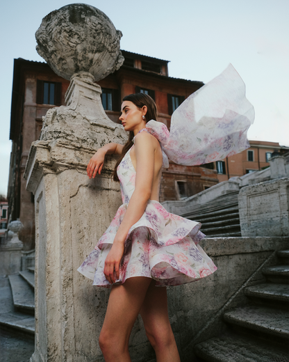 Women's Wedding Guest Floral Halter Mini Ruffle Dress