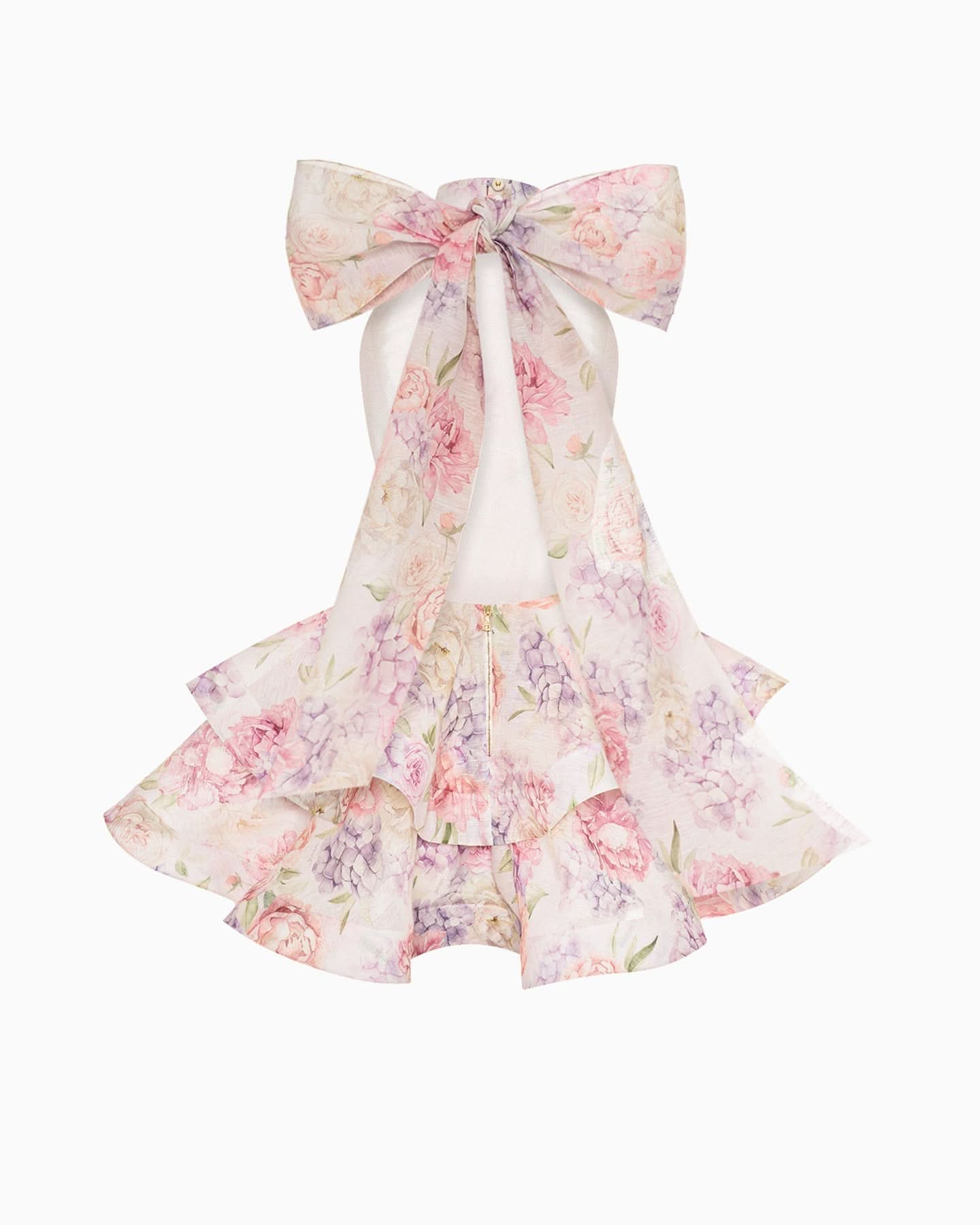 Women's Wedding Guest Floral Halter Mini Ruffle Dress
