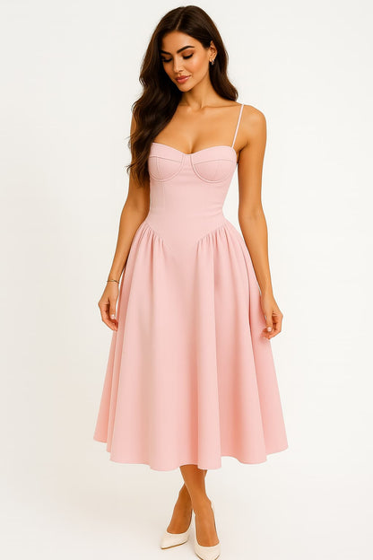 Women's Wedding Guest Sweetheart Midi A-Line Corset Dress