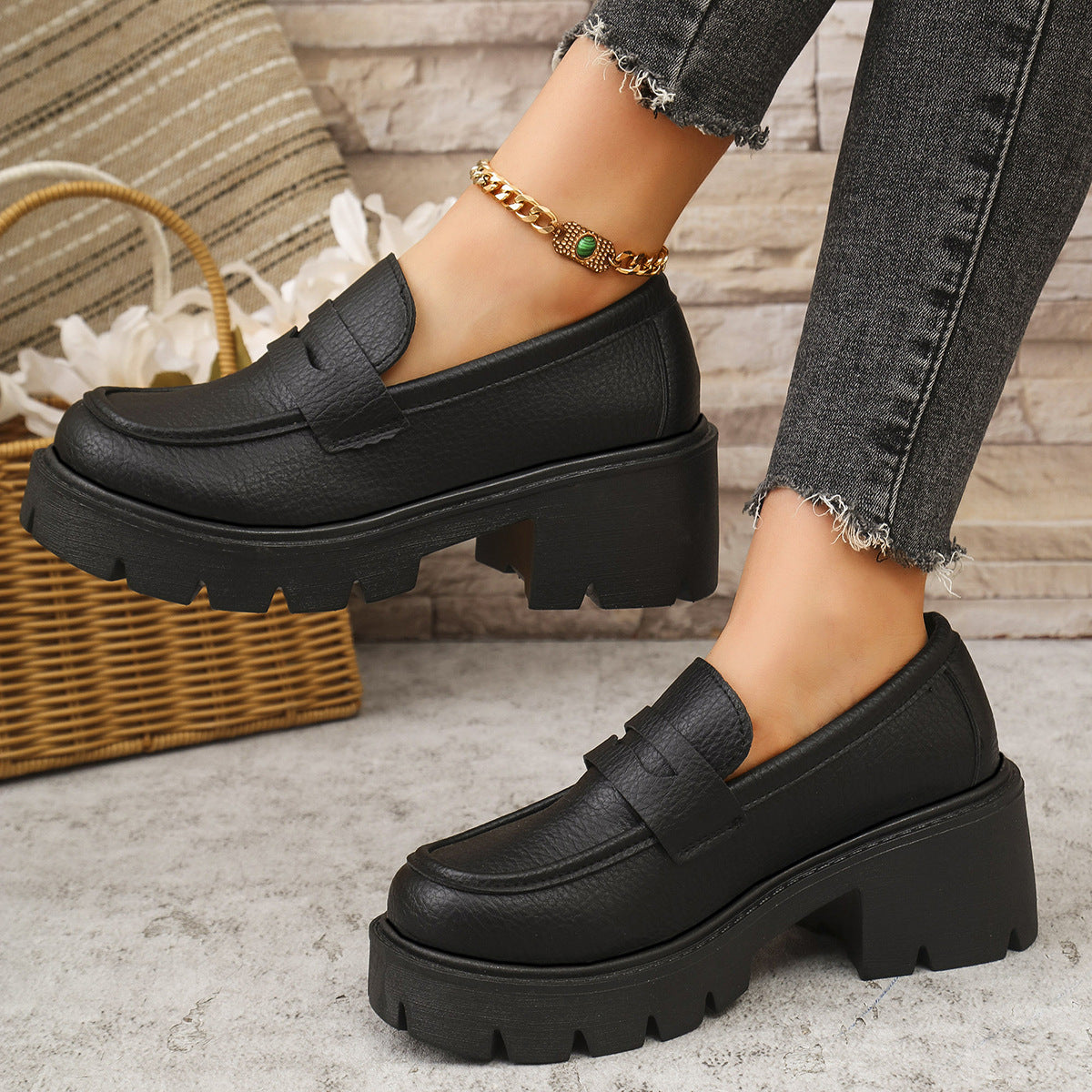 Chunky Platform Loafers z Obcasem