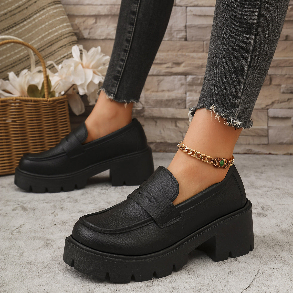 Chunky Platform Loafers z Obcasem