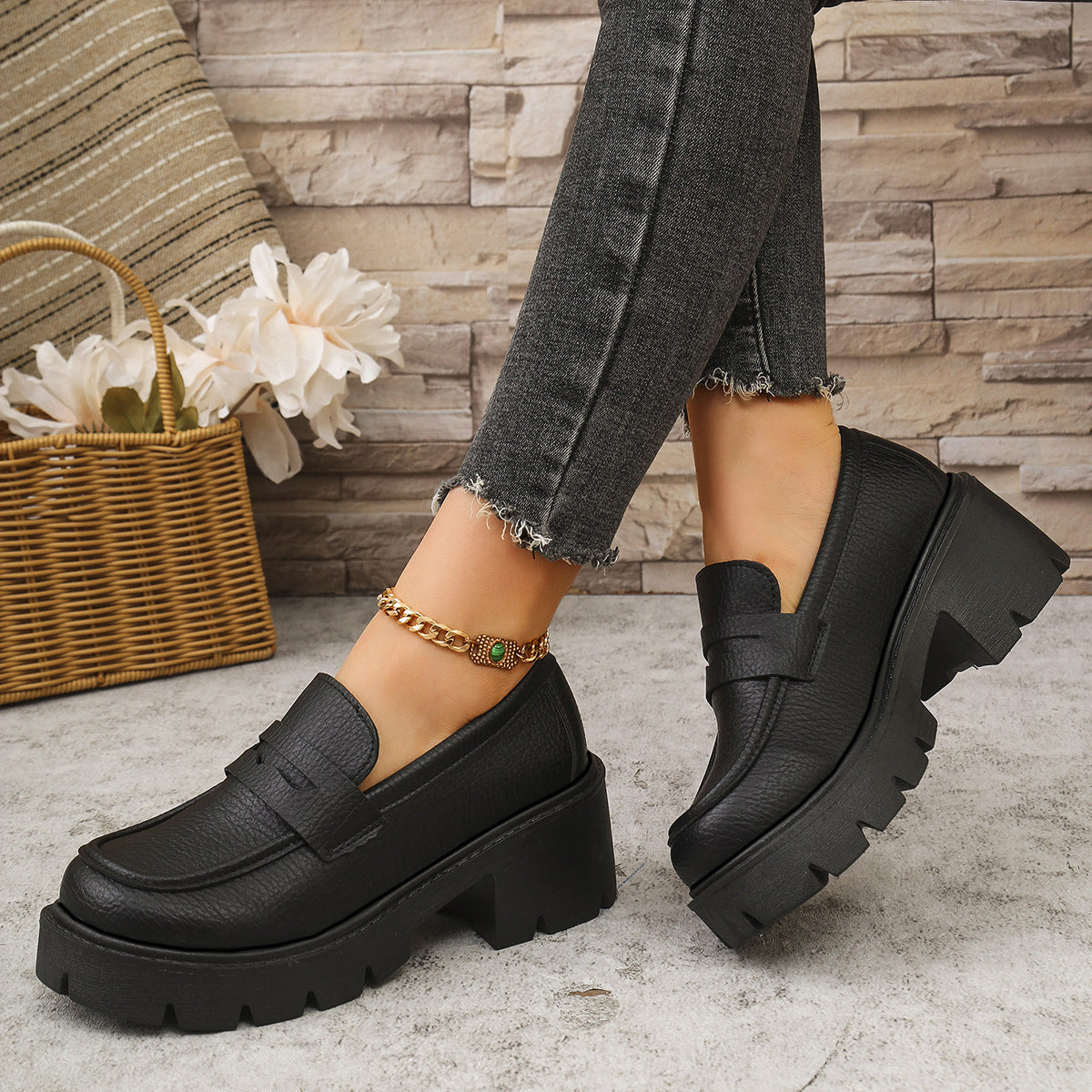 Chunky Platform Loafers z Obcasem
