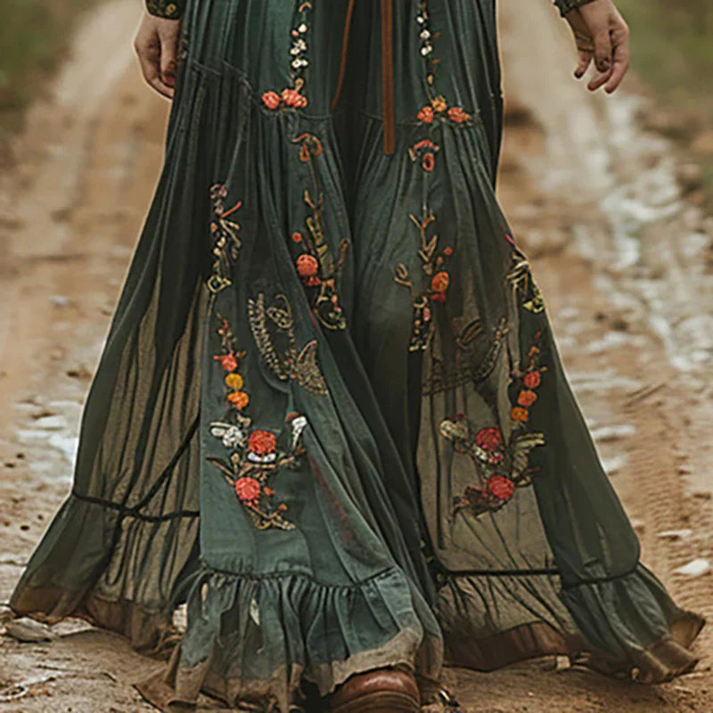Women's Wedding Guest Floral V Neck Maxi Dress with Belt