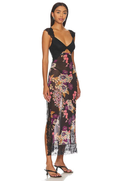 Women's Wedding Guest Floral V Neck Maxi Slip Dress