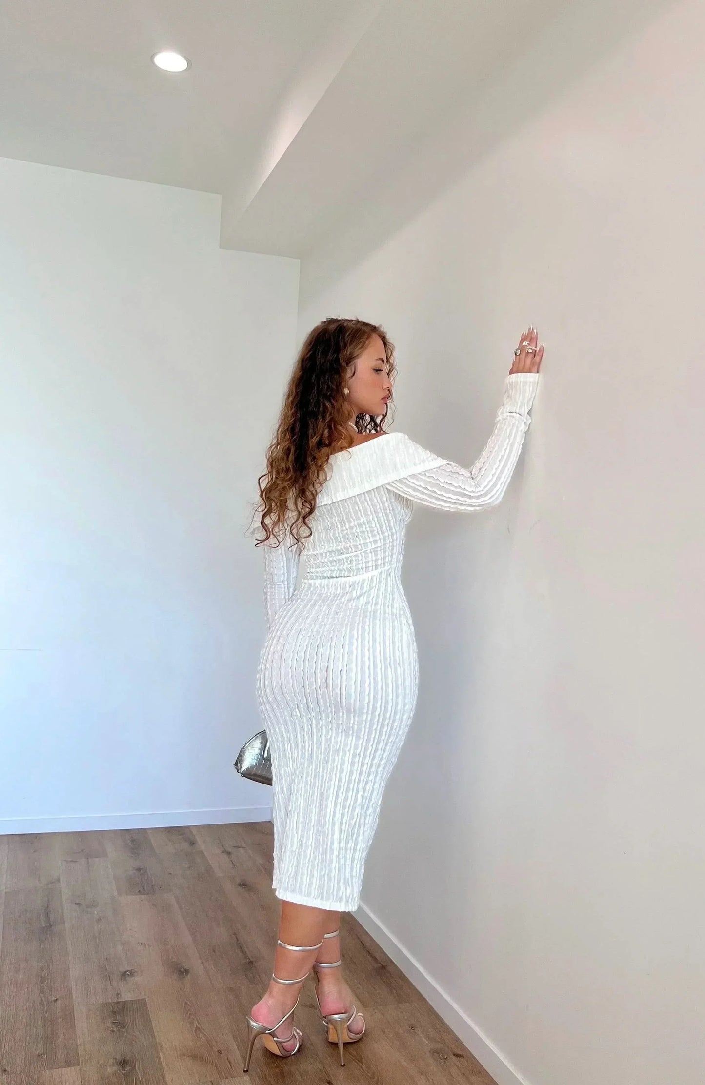 Women's Cocktail Off Shoulder Long Sleeve Midi Dress