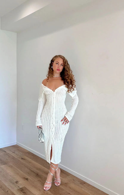 Women's Cocktail Off Shoulder Long Sleeve Midi Dress
