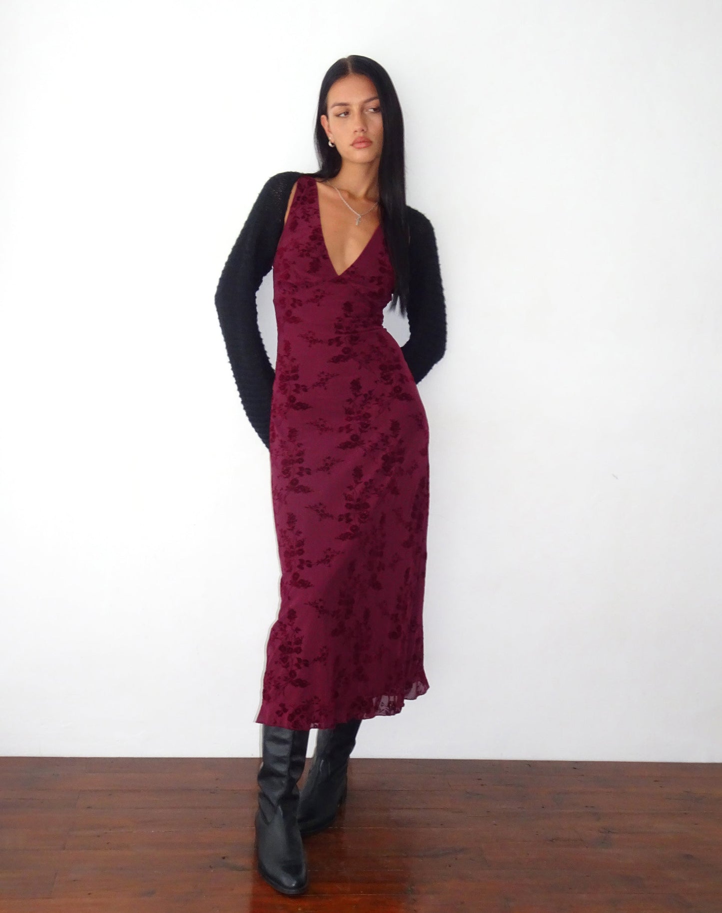 Women's Wedding Guest Floral V Neck Midi Dress