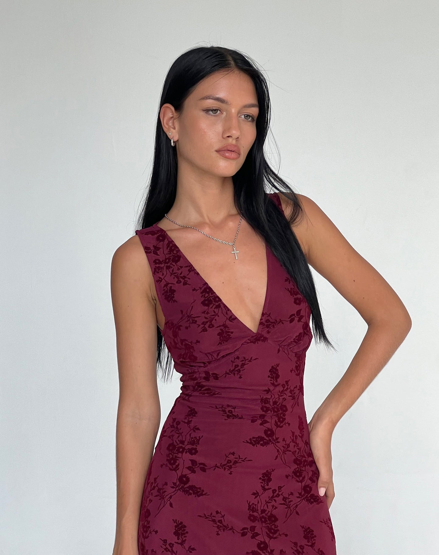 Women's Wedding Guest Floral V Neck Midi Dress