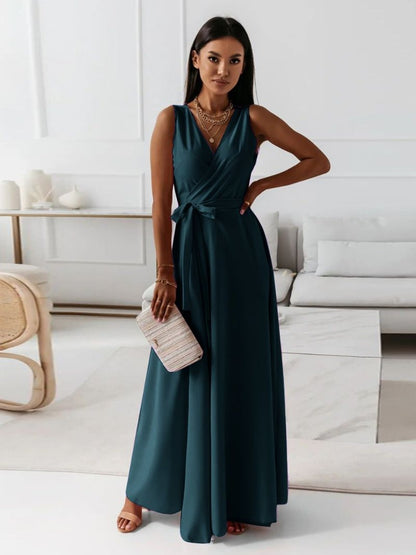 Women's Wedding Guest V Neck Sleeveless Maxi Dress