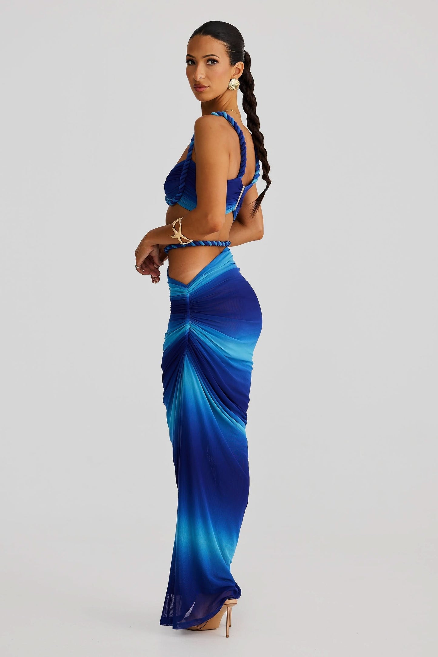 Women's Cocktail Ruched Cutout Maxi Dress Two Piece Set