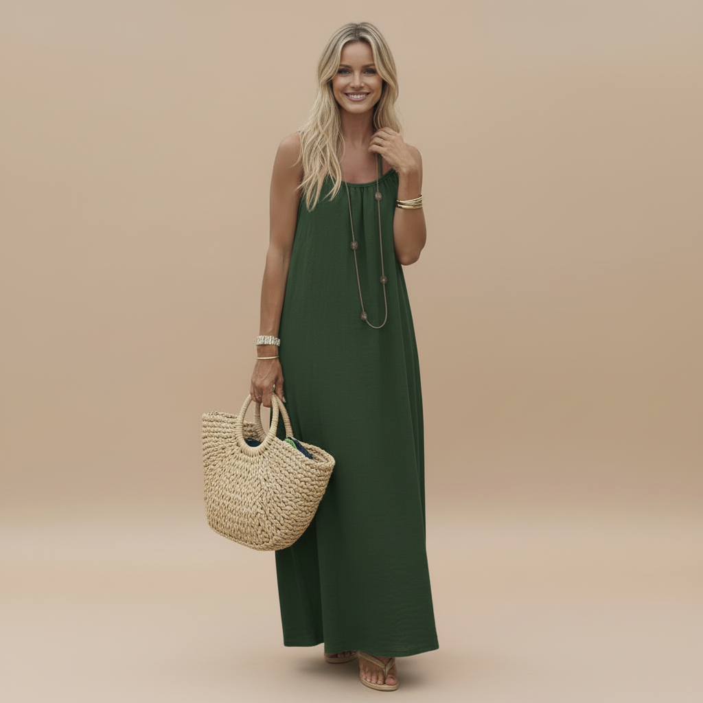 Women's Summer Spaghetti Strap Scoop Neck Maxi Dress