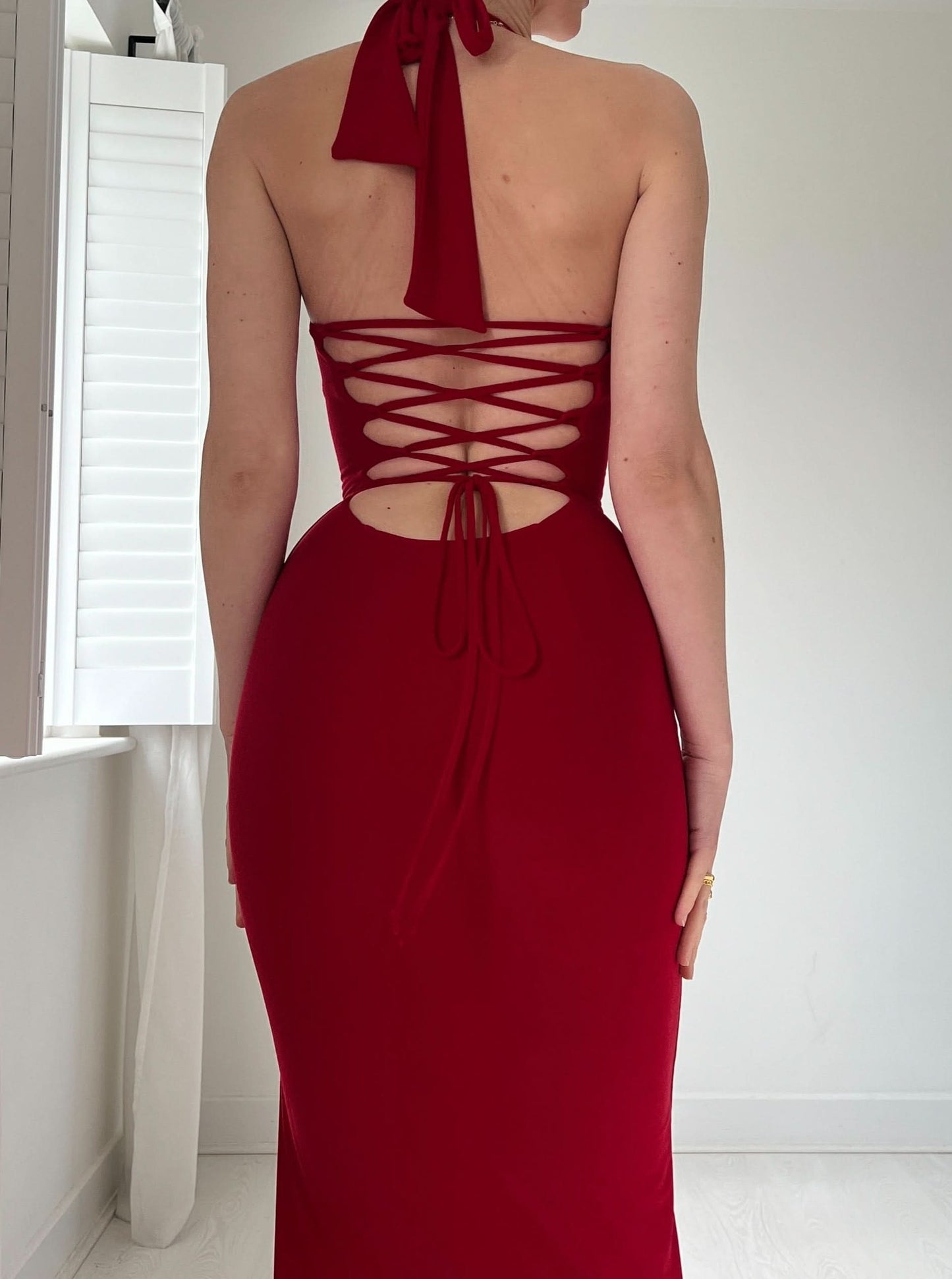 Women's Cocktail Halter Bodycon Maxi Dress With Side Slit