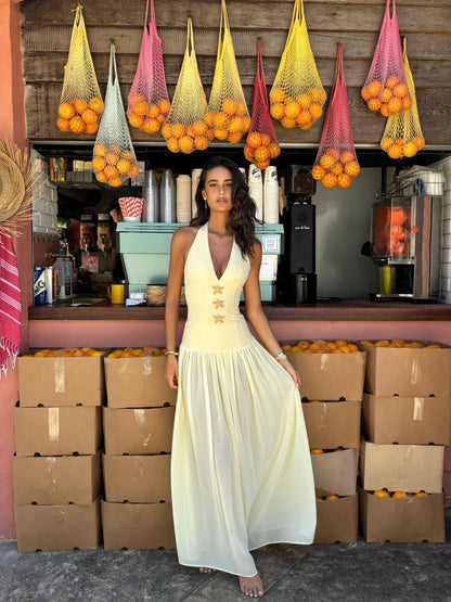 Women's Wedding Guest Halter Plunge Maxi Dress