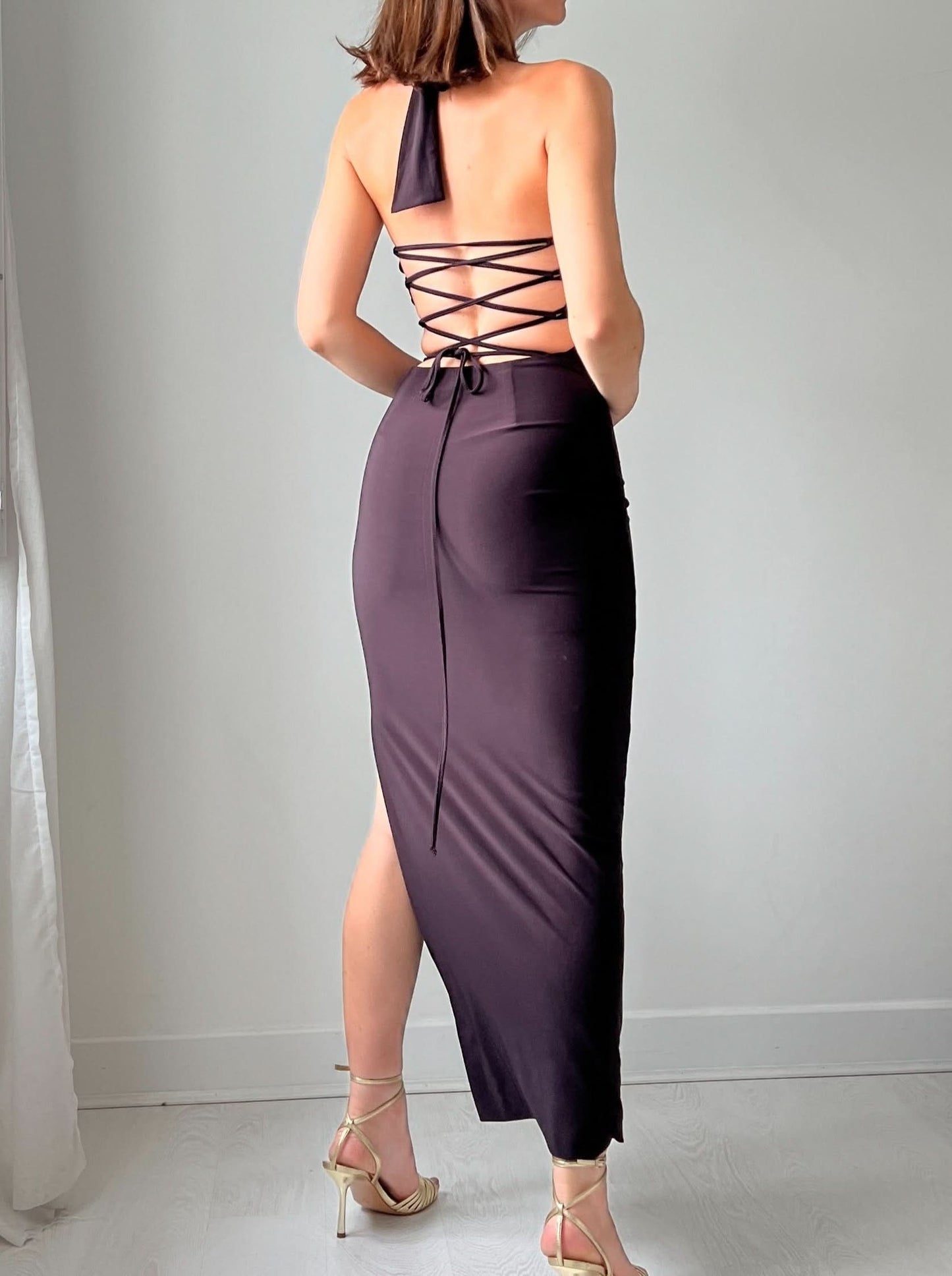 Women's Cocktail Halter Bodycon Maxi Dress With Side Slit