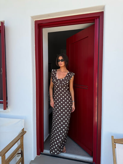 Women's Wedding Guest Polka Dot Scoop Neck Maxi Dress