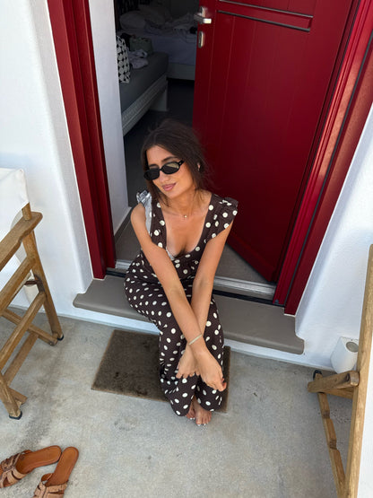 Women's Wedding Guest Polka Dot Scoop Neck Maxi Dress
