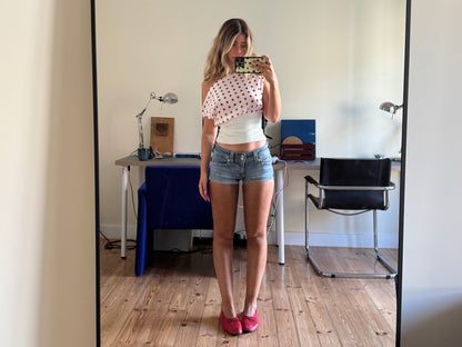 Women's Polka Dot One Shoulder Tie Back Crop Top