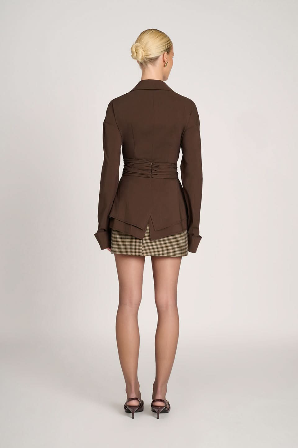 Women's Long Sleeve Ruched Waist Collared Blouse