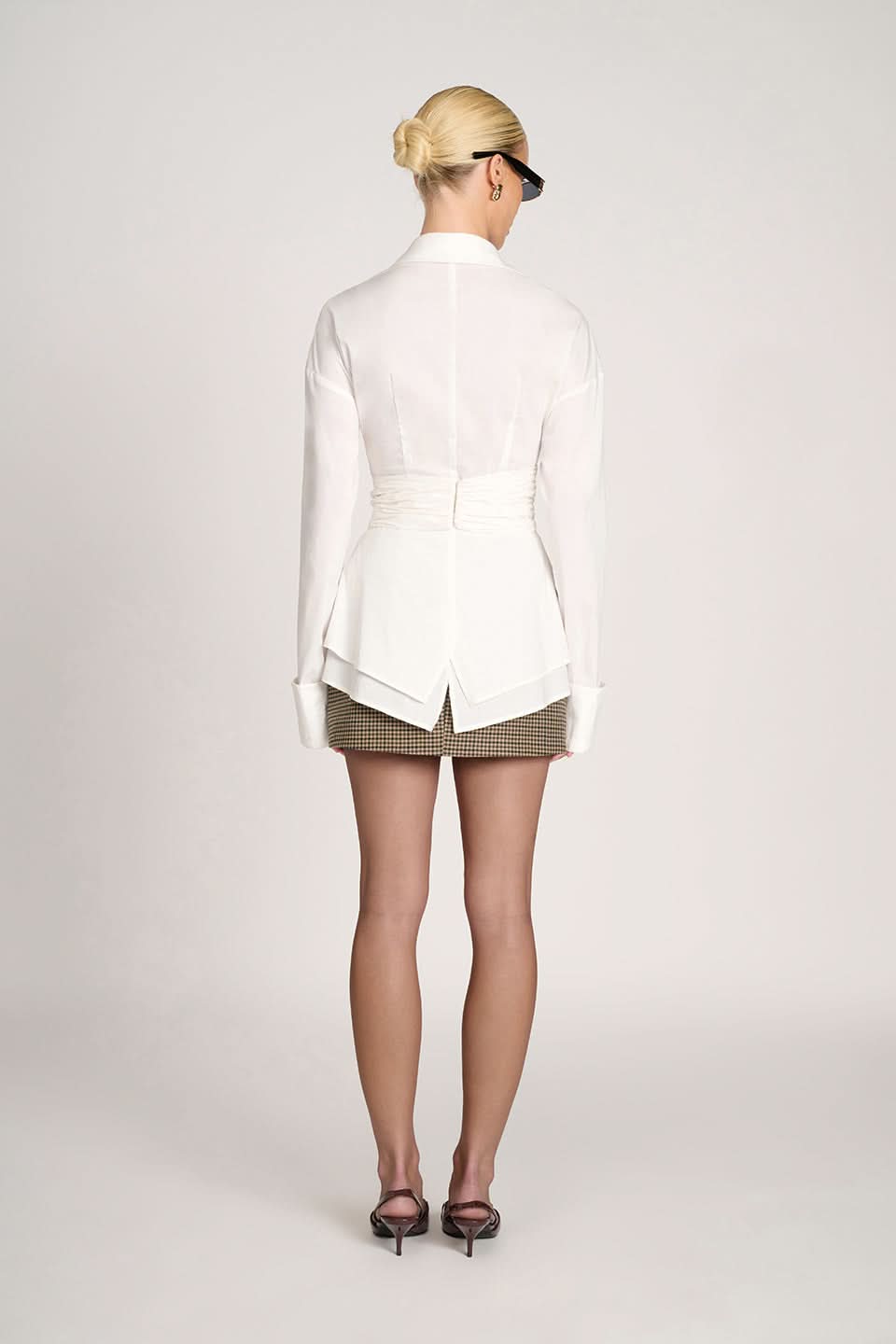 Women's Long Sleeve Ruched Waist Collared Blouse