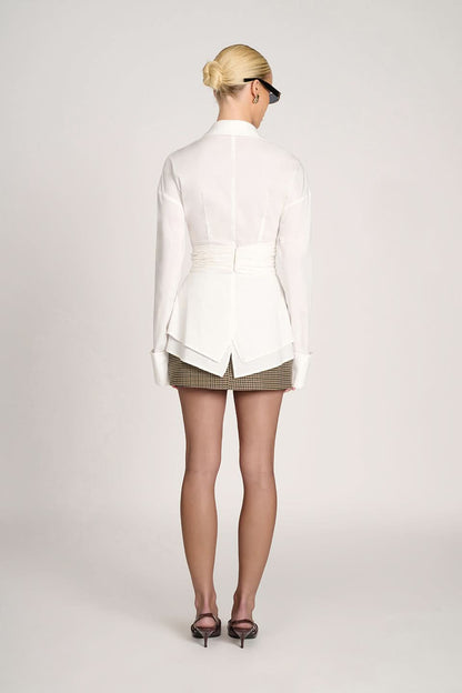 Women's Long Sleeve Ruched Waist Collared Blouse