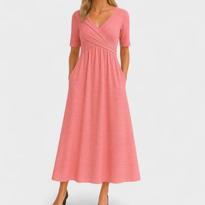 Women's Wedding Guest V Neck Elbow Sleeve Midi Dress