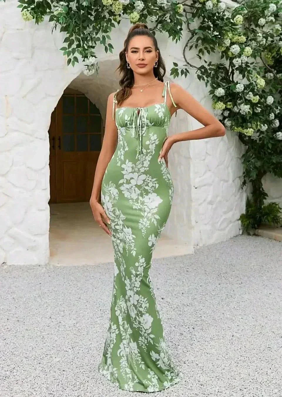 Women's Wedding Guest Floral Square Neck Maxi Dress
