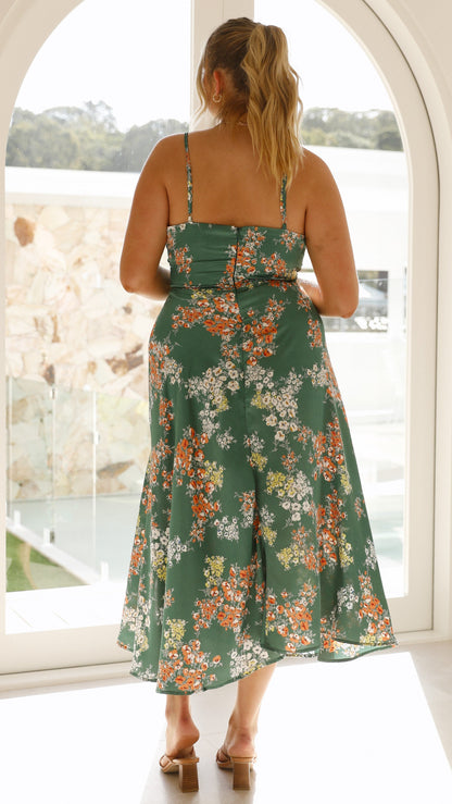 Women's Wedding Guest Floral Tie Front Midi Dress