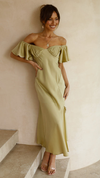 Women's Wedding Guest Off Shoulder Midi Dress With Slit