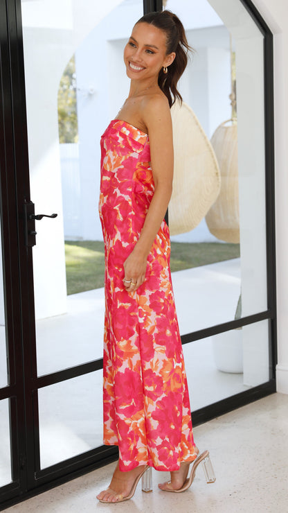 Women's Wedding Guest Floral Strapless Maxi Dress
