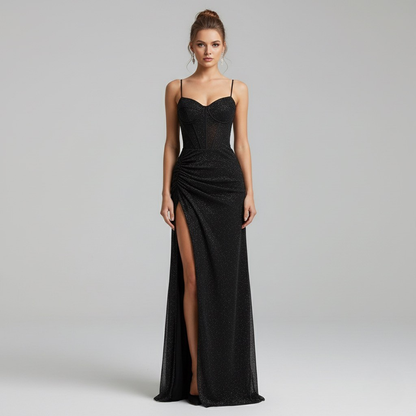 Women's Prom Sweetheart Neck High Slit Maxi Dress