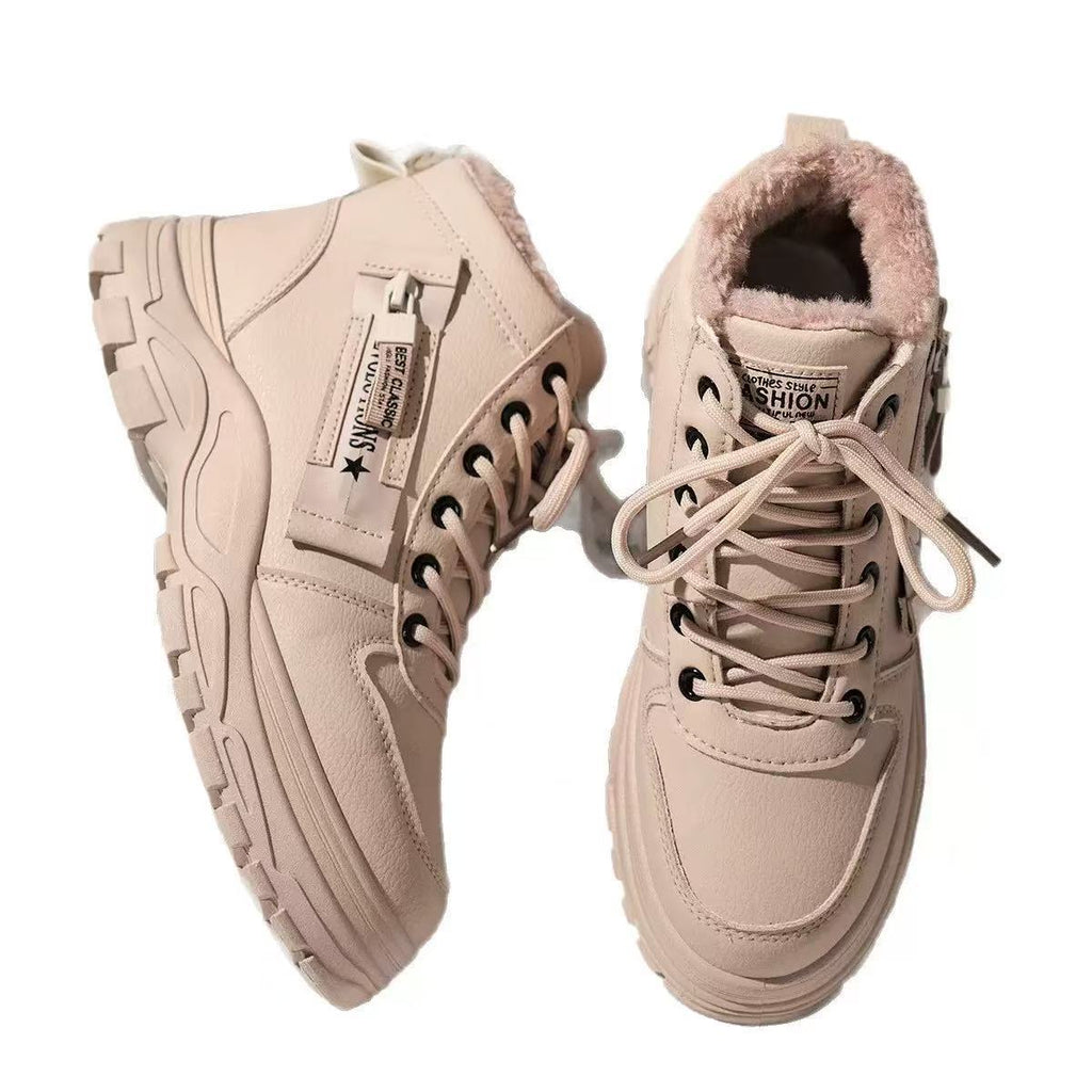 Chunky ocieplane botki z sznurówkami i zamkiem błyskawicznym