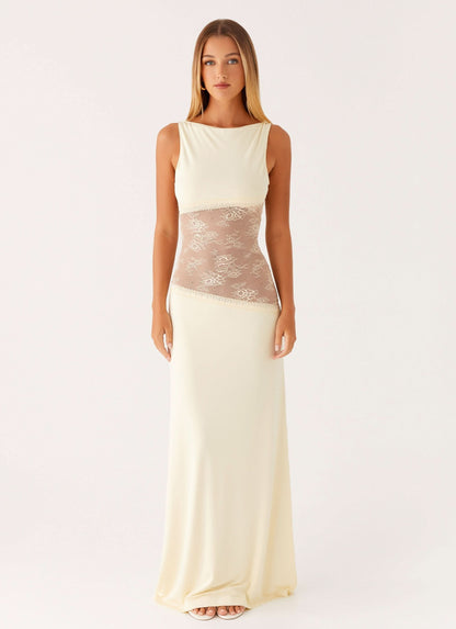 Women's Cocktail Sleeveless Lace Cutout Maxi Dress