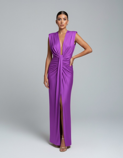 Women's Wedding Guest Sleeveless Plunging Maxi Dress